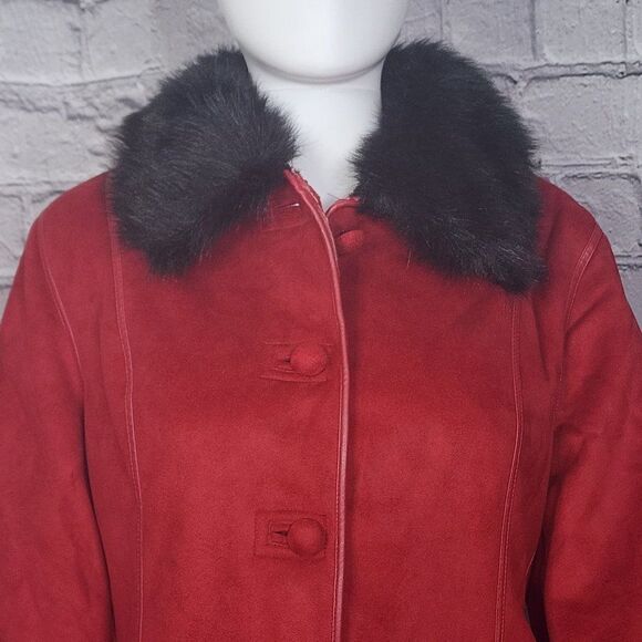 Anne Klein Jackets & Blazers - Anne Klein Red Faux Fur Lined Coat with Faux Fur Collar, Women's Small NWT